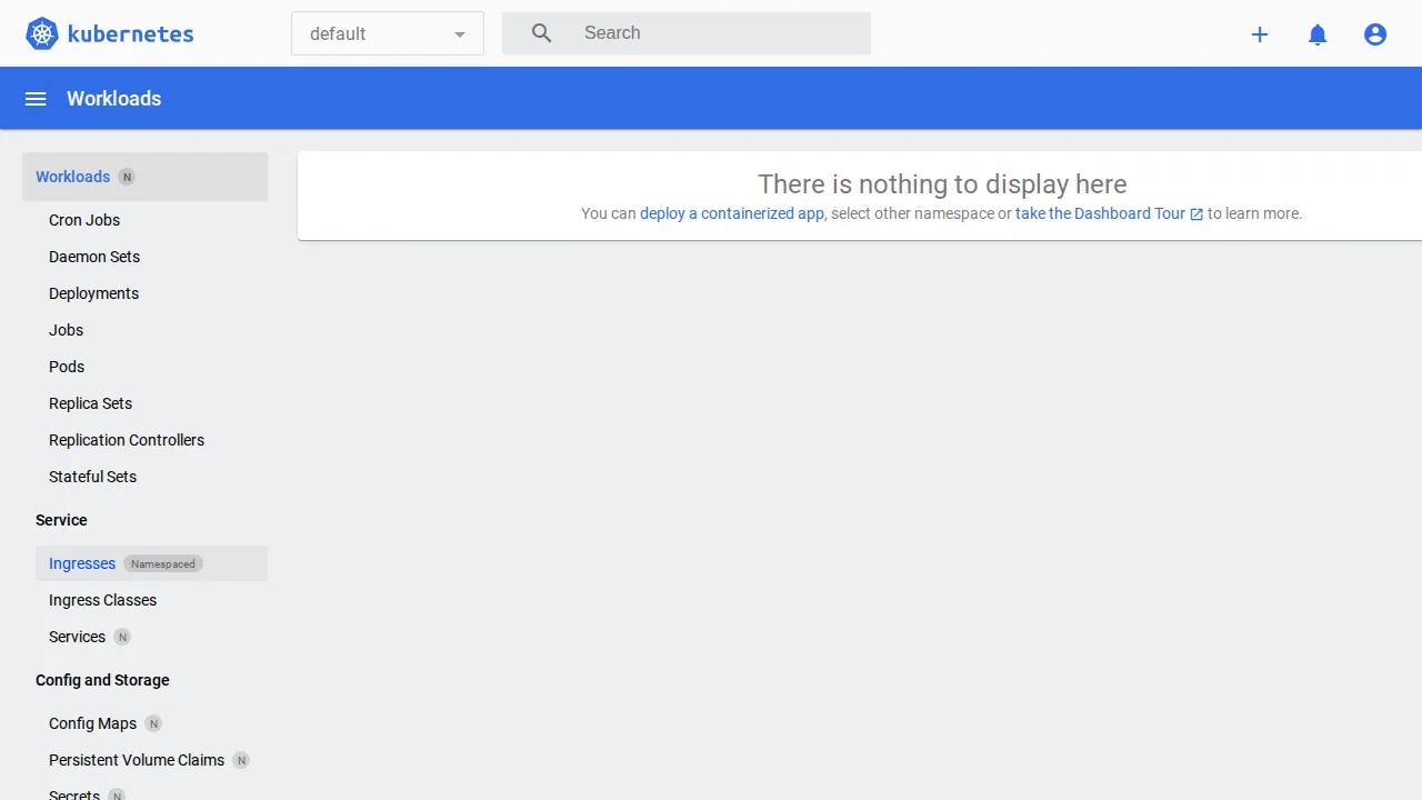 Kubernetes Dashboard main view